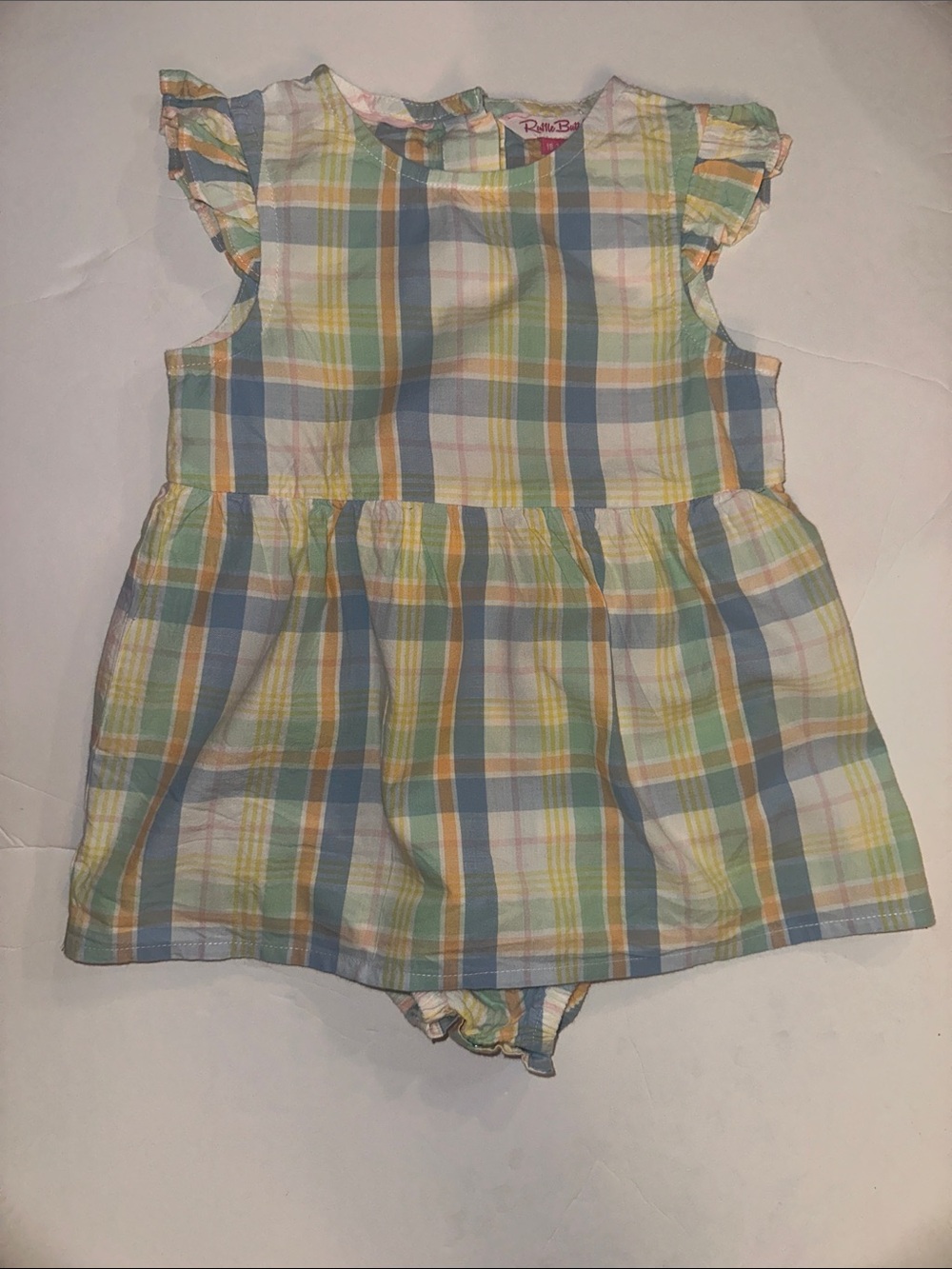 Ruffle Butts Yellow Blue Green Plaid Dress with Bloomers